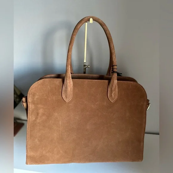 Viral Claudia Firenze Cognac Suede Leather Tote Satchel Bag NWT - Picture 2 of 6